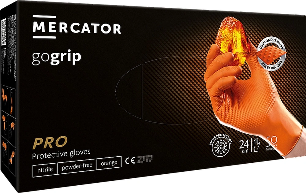 Rukavice nitril Grip bez pudru oranžové  XL 50ks